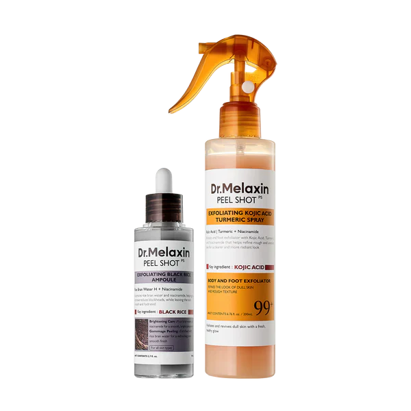 Dr.Melaxin Peel Shot Exfoliating Black Rice Ampoule 2.7 FL OZ / 80 ml + Kojic Acid Turmeric Spray 6.7 FL OZ / 200 ml