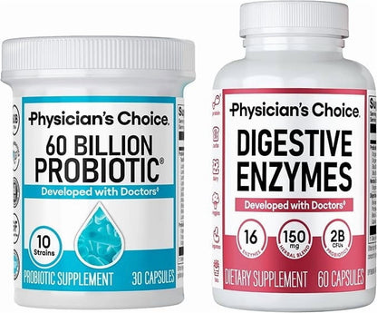 Physician's Choice Gut Health Bundle: 60B Probiotic 30ct + Digestive Enzymes 60ct for Gut Health-Shop