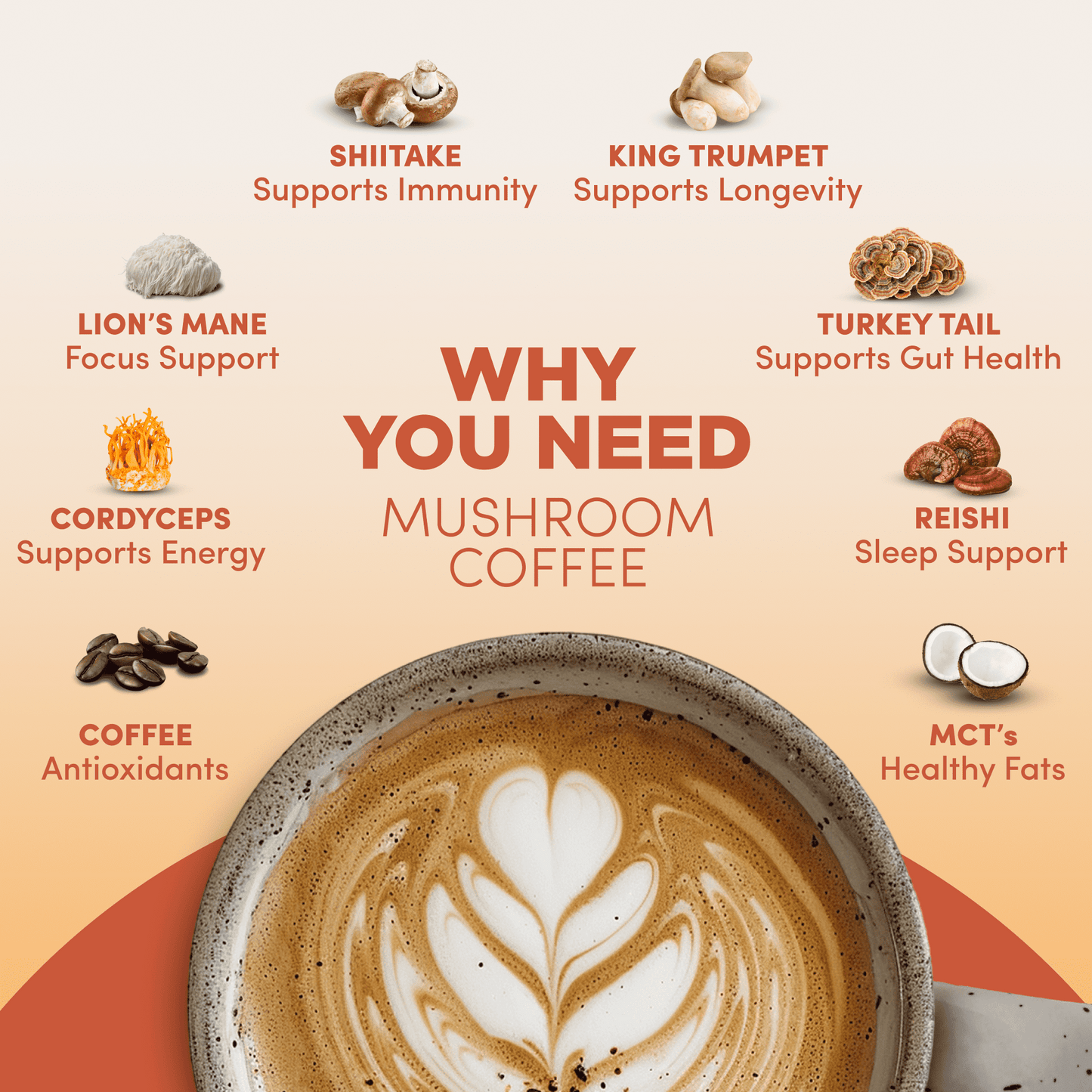 RYZE SUPERFOODS Mushroom Medium Roast Coffee USDA Organic with 6 Adaptogenic Mushrooms, USA Grown Instant Coffee for Better Energy, Focus Digestion Immunity with Lions Mane & Turkey Tail 30 Servings