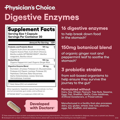 Physician's Choice Digestive Enzymes, Digestive & Gut Health, Bloating & Meal Time Discomfort, Men and Women, 30 Count-Shop