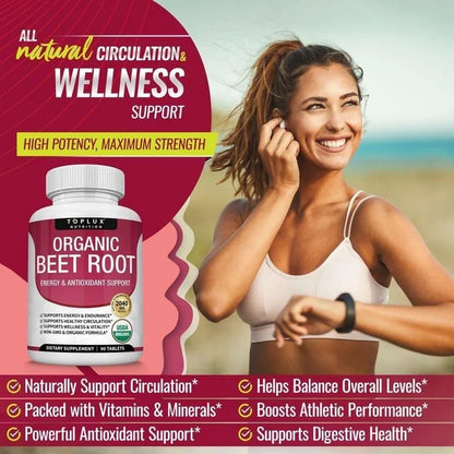 '-TopLux Organic Beet Root 2040mg –90Tablets – Energy, Circulation & Antioxidant-