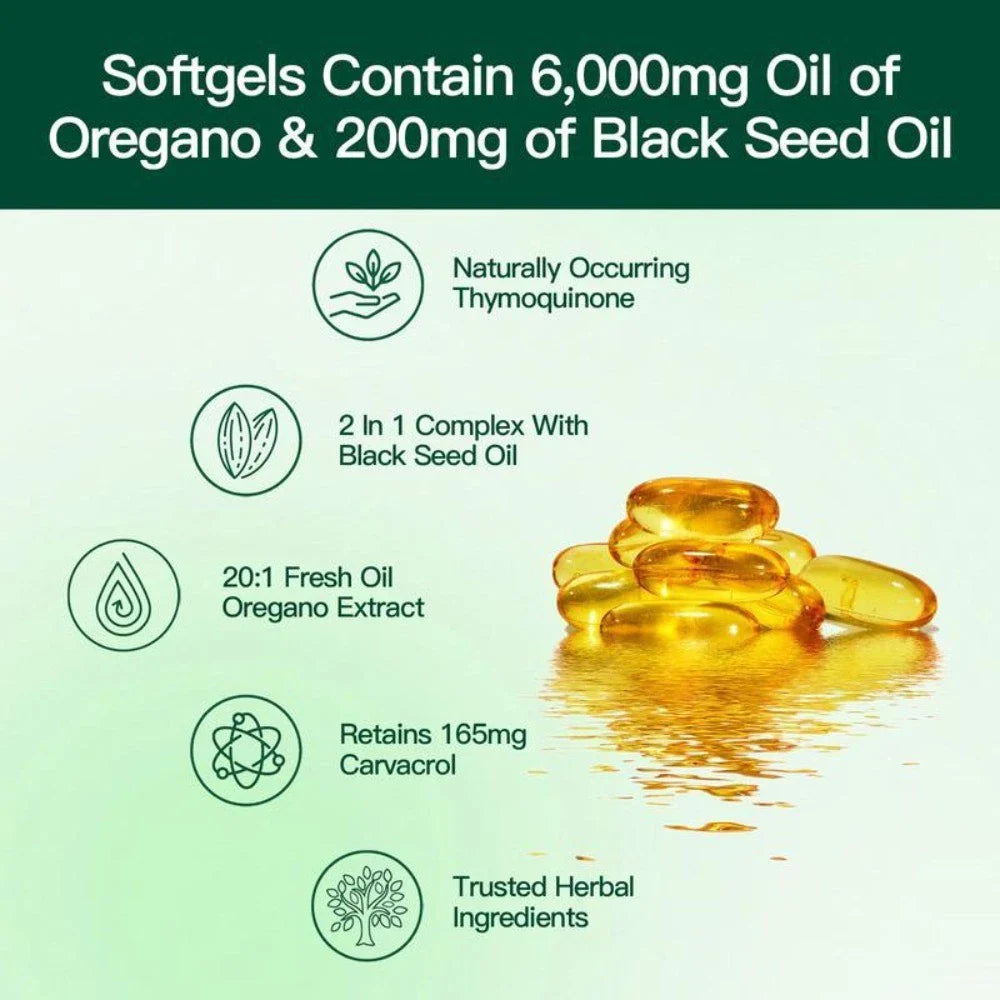 High Potency Oil of Oregano & Black Seed Oil, 300ct Organic Softgels,Antioxidant-Shop