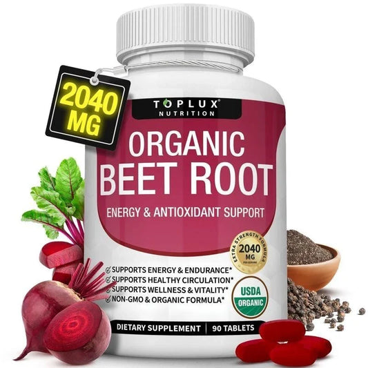 '-TopLux Organic Beet Root 2040mg –90Tablets – Energy, Circulation & Antioxidant-