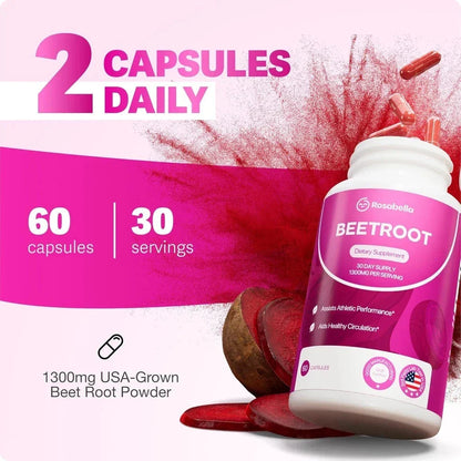 Rosa bella Organic Beet Root Capsules for Circulation & Natural Energy Boost 60