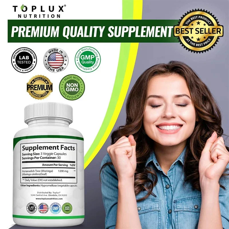 Toplux Nutrition Moringa Capsules - Immune Support, Natural Green Superfood+