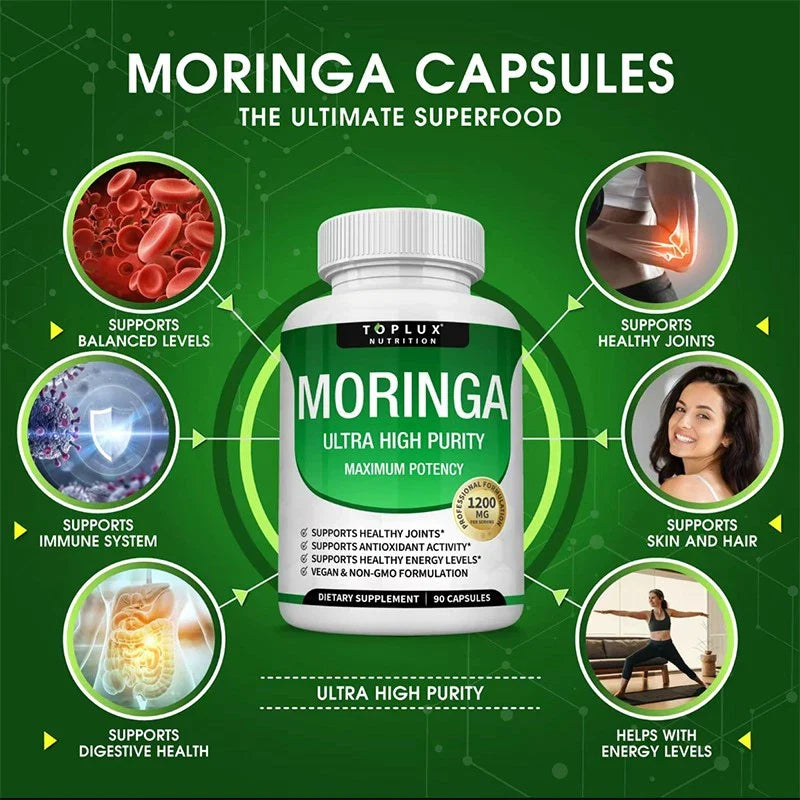 Toplux Nutrition Moringa Capsules - Immune Support, Natural Green Superfood+