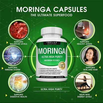 Toplux Nutrition Moringa Capsules - Immune Support, Natural Green Superfood+