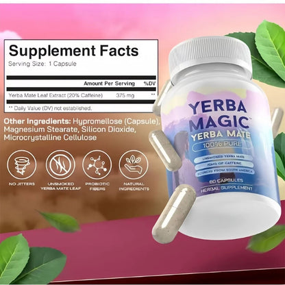 Yerba Magic Yerba Mate Pure 60 Capsules Clean Energy Gut Health Brainista
