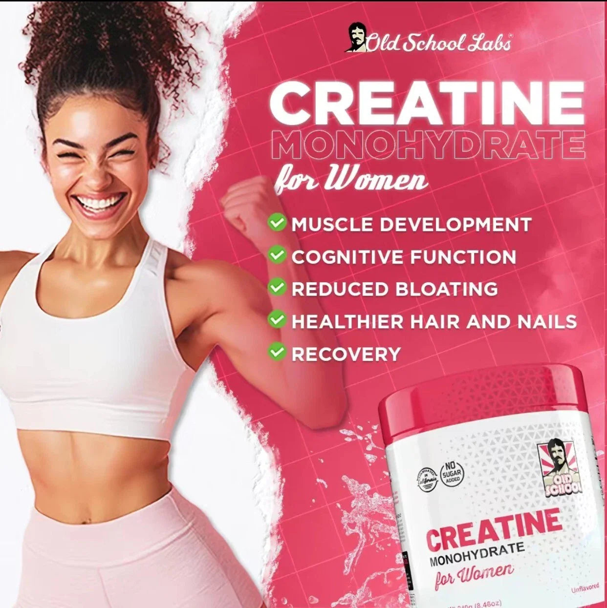 Old School Labs® Creatine Monohydrate for Women – 240g (30 Servings)