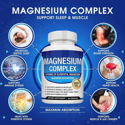Magnesium Glycinate complex 1000mg - 90 Capsules | 8-Month Supply