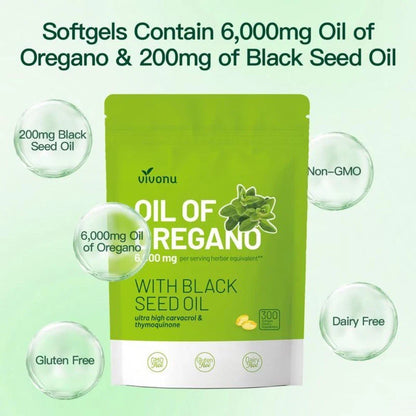 High Potency Oil of Oregano & Black Seed Oil, 300ct Organic Softgels,Antioxidant-Shop